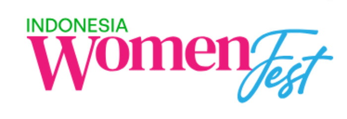 Indonesia Women Fest logo with pink, green, and blue text, modern and vibrant style